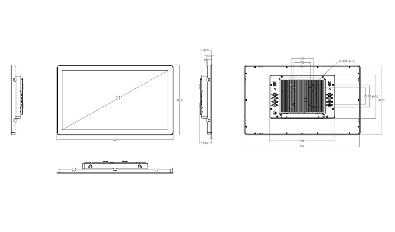 Dimension of 21.5 inch Capacitive Touch Industrial Monitor